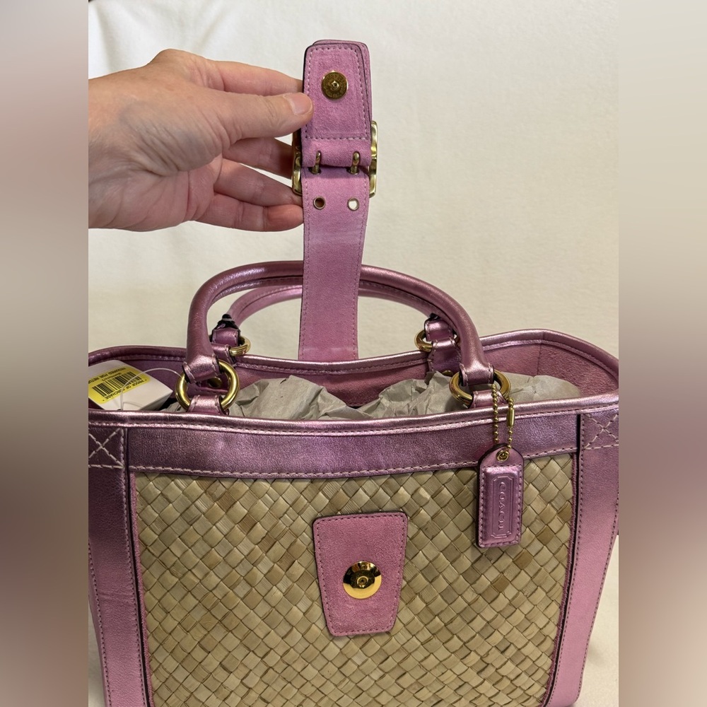 Coach Hamptons Suede Metallic Leather Straw Carryall Bag Style 4419 Vintage 2004 - Picture 10 of 17